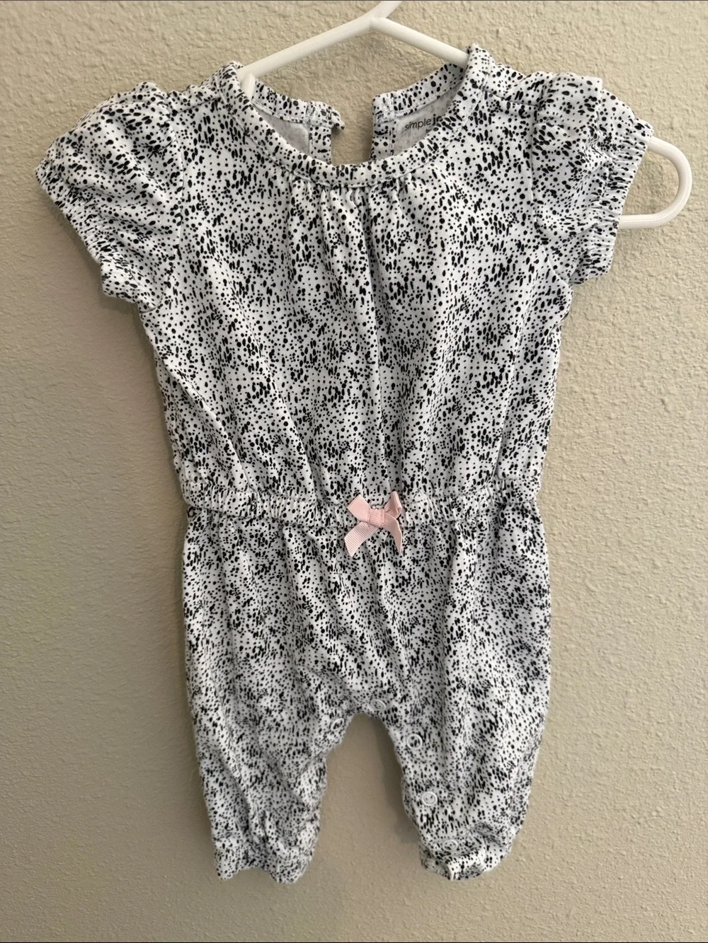Carter's White and Black Speckle Romper with Pink Bow